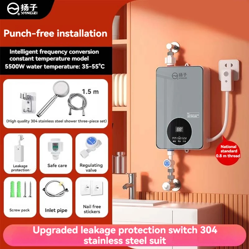 Tankless Water Heater220v 5500w Digital Display Electric Instant Hot Water Heater with Self modulating Overheating Protection