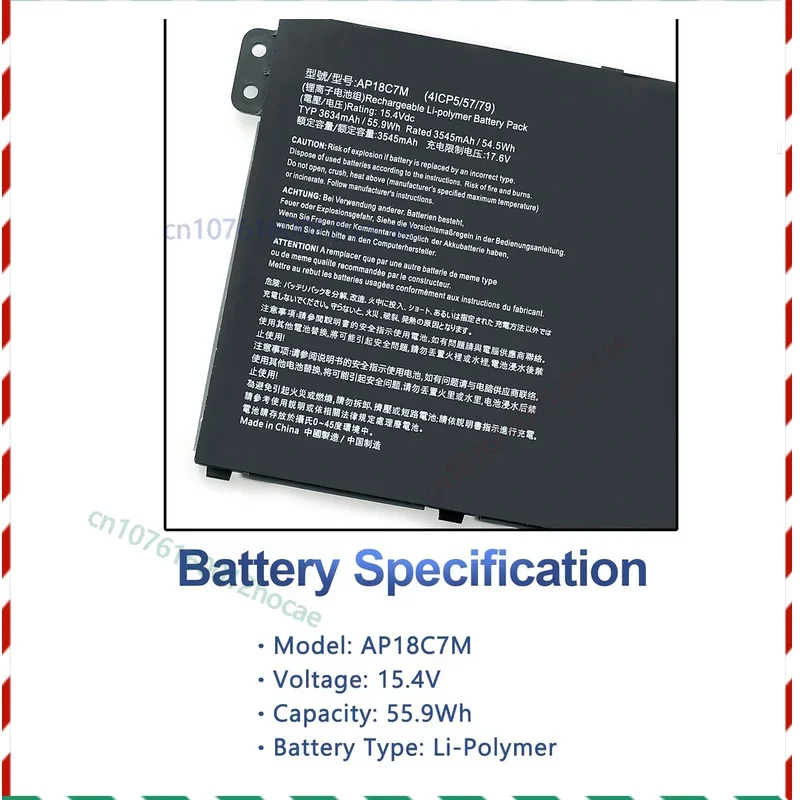 

Аккумулятор AP18C7M, 55,9 Втч, 15,4 В для Acer Swift 5 SF514-54GT SP513-54N-546V SF313-52