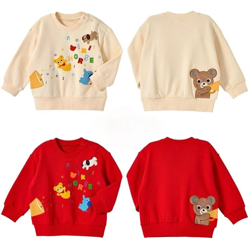 

Winter Kids Hoodies Cute Teddy Bear Note Letters Boys Hoodie Baby Boy Sweatshirts Spring Girls Long Sleeved Tops Base Layer
