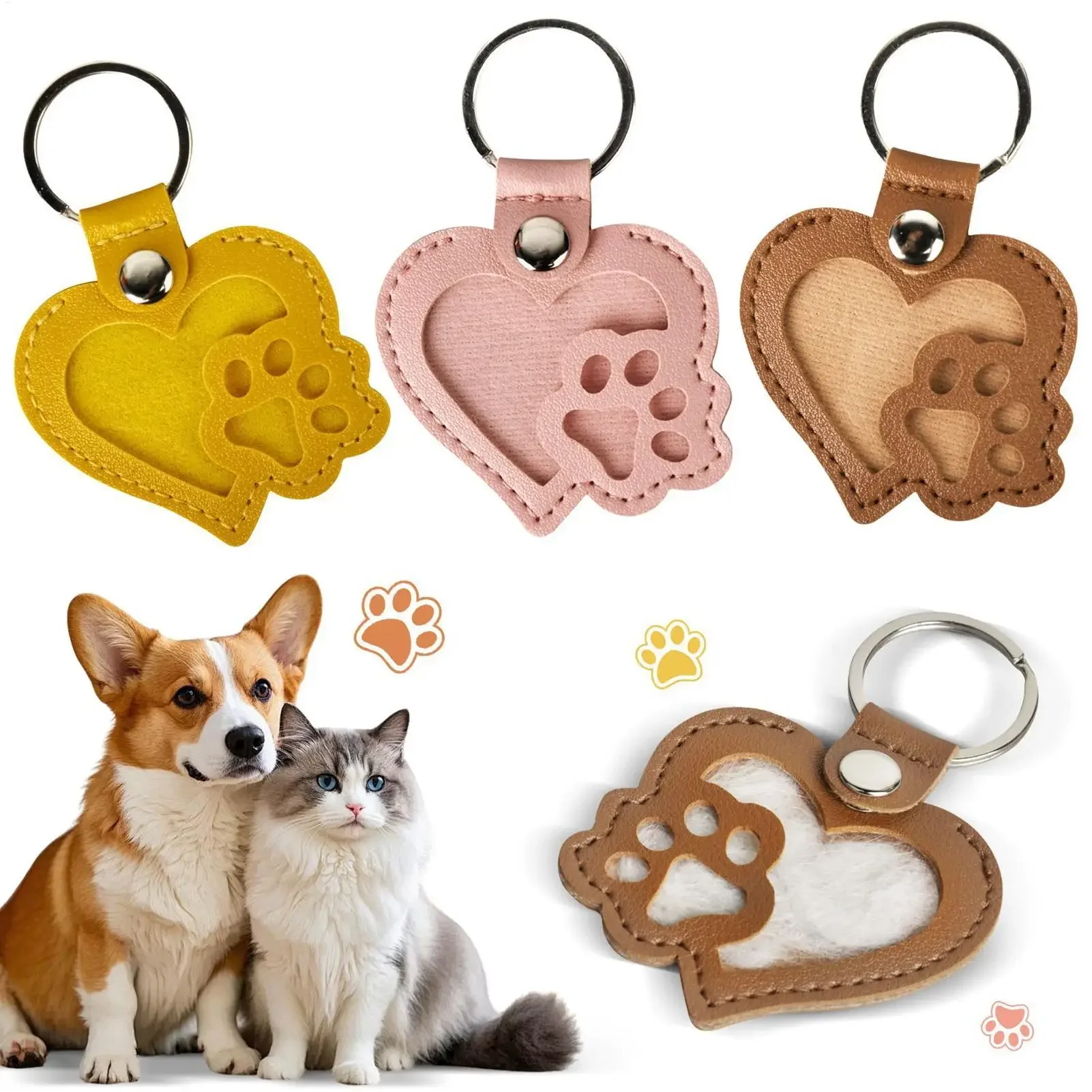 Portachiavi commemorativo per peli di animali domestici Medaglione commemorativo in pelle per riporre la pelliccia di cane e gatto Simpatico regalo per la perdita di animali Portachiavi con ciondolo per borsa