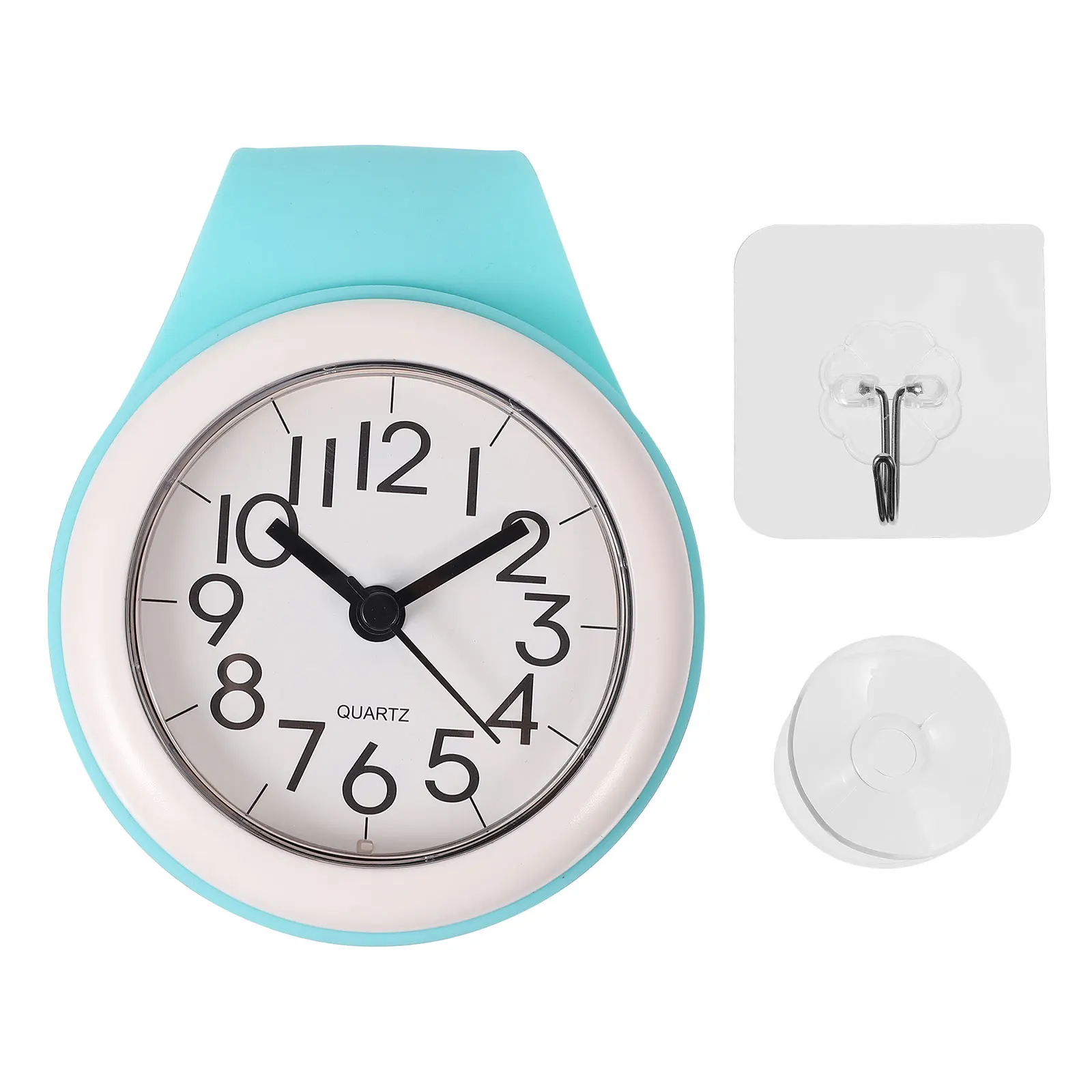 

Plastic Wall Clock Suction Cup Bathroom Waterproof Alarm Timer Shower Vanity Desk Modern Numerals Pointed Hands Sucker Handle