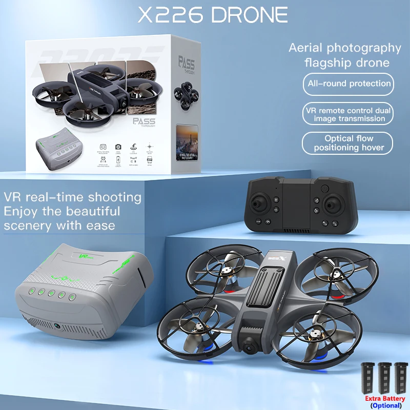 

Дрон X226 VR с двойной камерой HD WIFI 360° ° Flip FPV Бесщеточный оптический поток RC Quadcopter Пульт дистанционного управления с экраном Игрушка X226