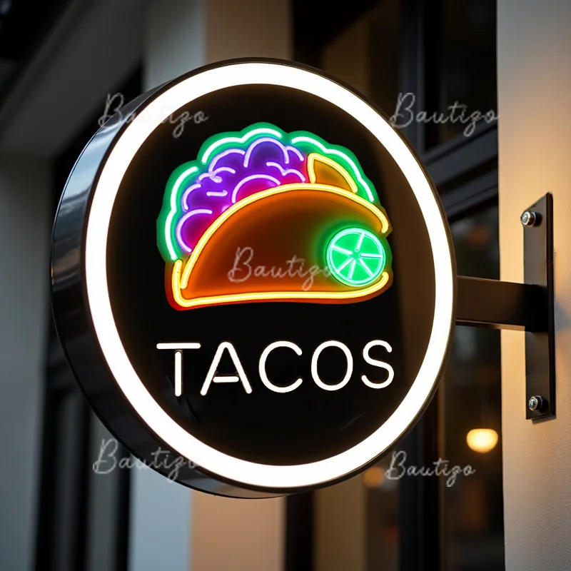 Custom Tacos Acrylic LED Light Box for Tacos Business Waterproof Double Sided Outdoor Storefront Signage Wall Mounted