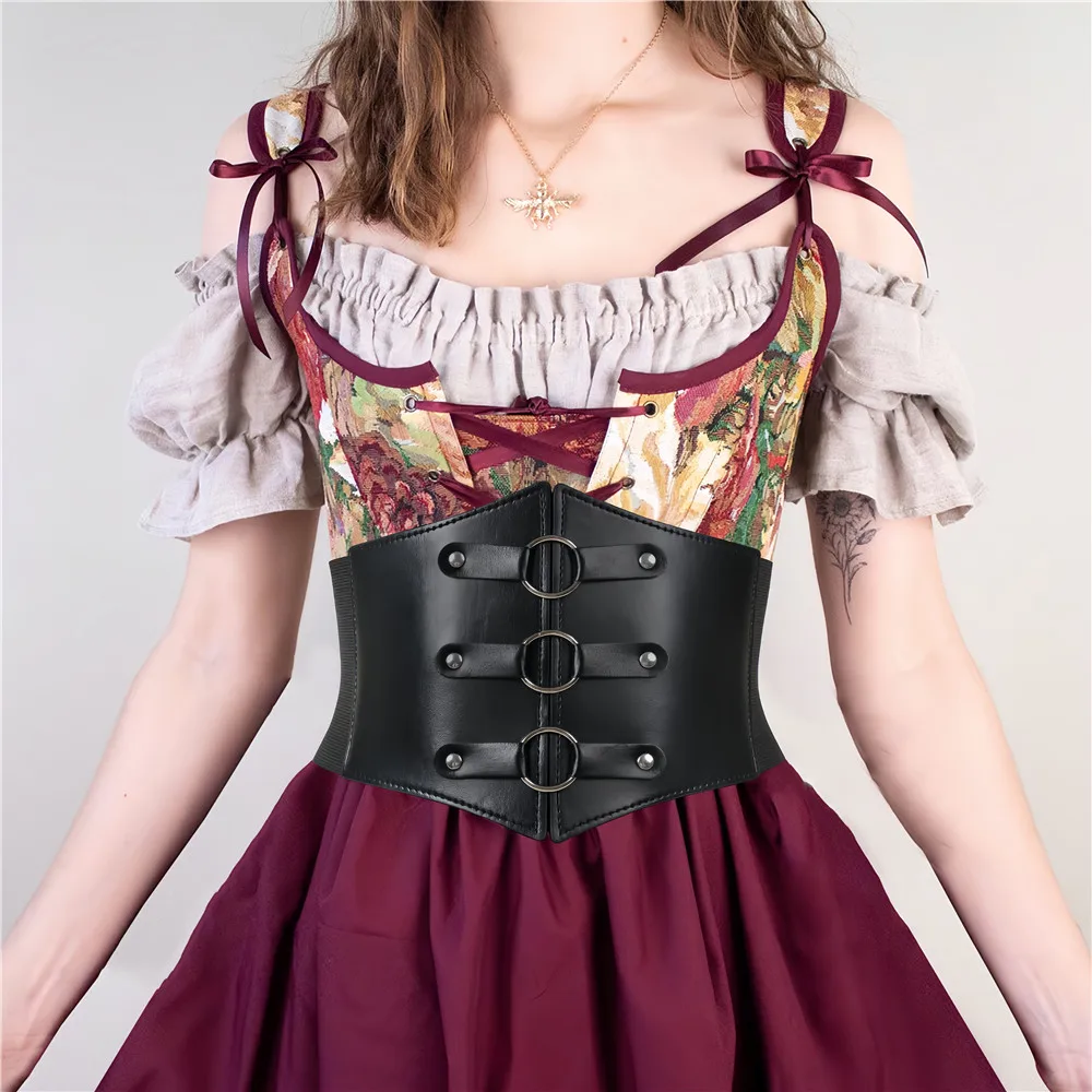 Medieval Corset Women Vintage Gothic Steampunk Corset Top Body Shaper Buckle Wide Waistband Bridal Waist Belt Gothic Accessories