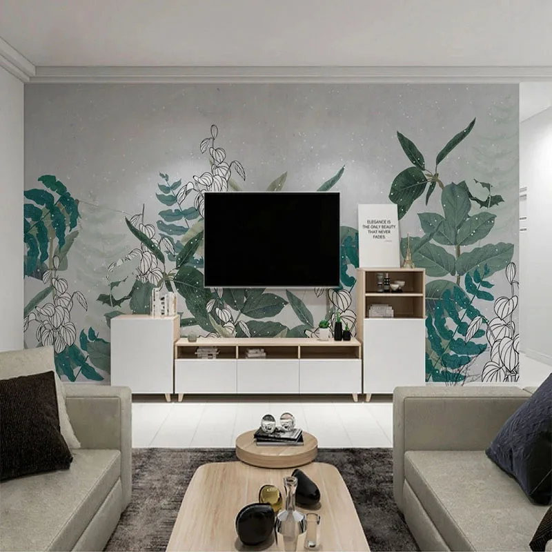 Custom 3D Papel De Parede Wallpaper Nordic Hand-Painted Small Fresh Tropical Plants Background Wall Mural Home Décor Tapety Art