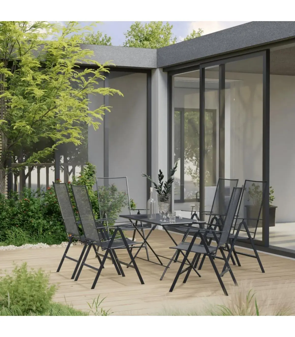 Garden sets garden dining room furniture set 7 pieces anthracite steel