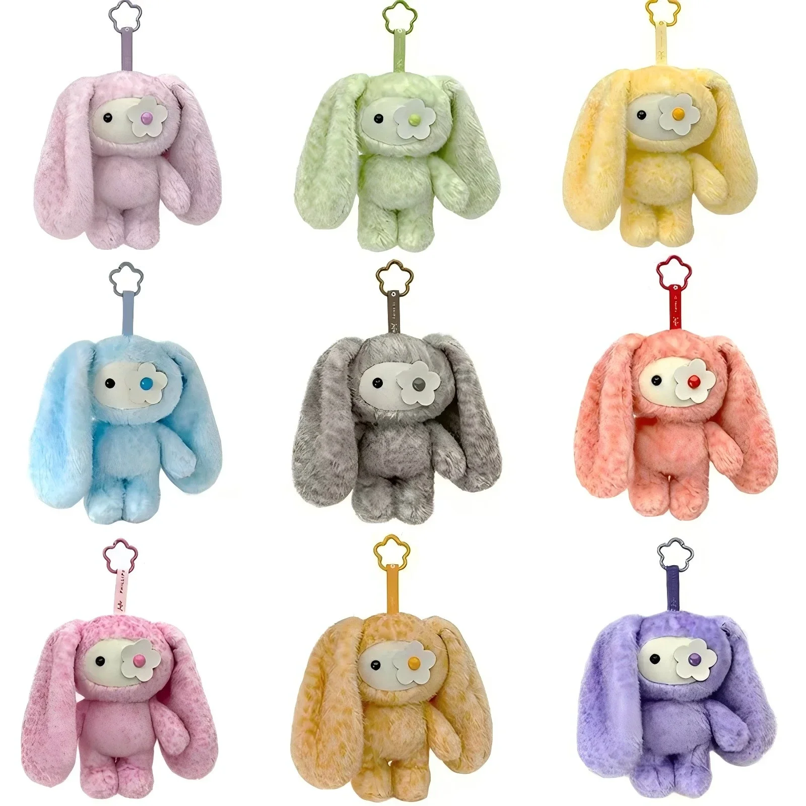 Cute Juju Rabbit Plush Keychain Flower Eye Bunny Stuffed Doll Kawaii Long Ears Animals Bag Pendant Car Keyring Toy Gift for Girl - view 2