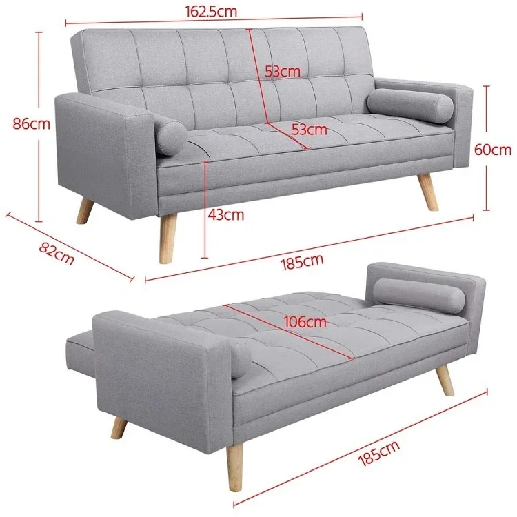 3 Inclining Positions Convertible Sofa Settee with Armrests and 2 Cushions sofa bed for Living Room