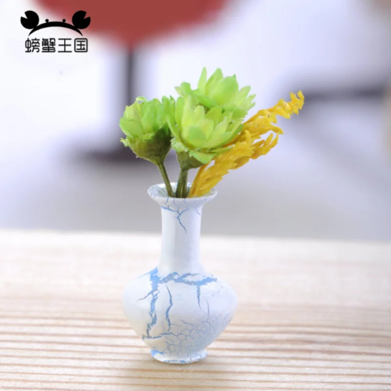 Miniature Simulation Vase Resin White Pot with Green Plants Scale Dollhouse Decor Mini Home Desktop Accessories 5 pcs