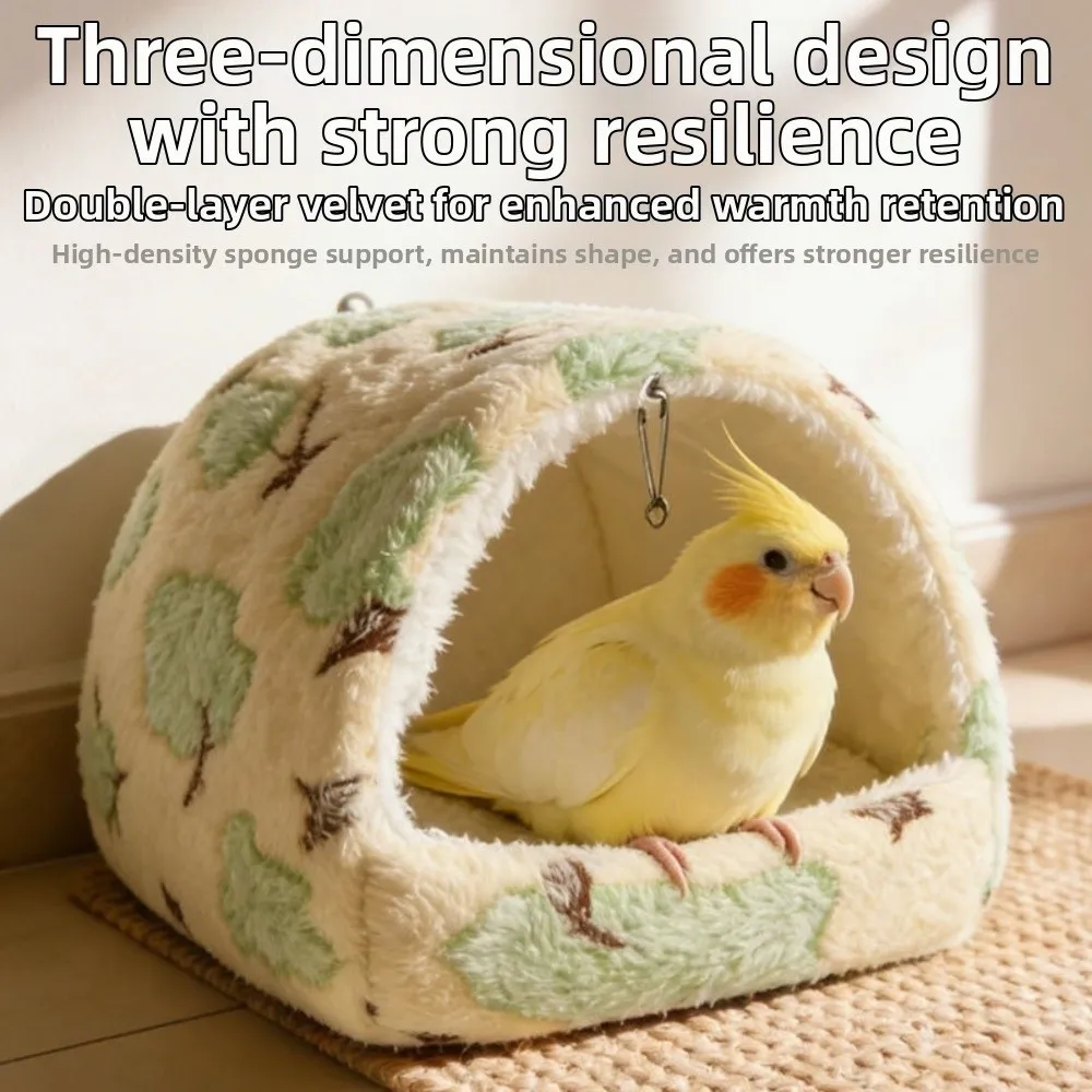 Neues hängendes Plüsch-Papageiennest, warme Baumwolle, großes Fassungsvermögen, gefüllte Vogelhütte, weiches Zelt-Design, Meerschweinchen-Nest für den Winter. – Detail 8
