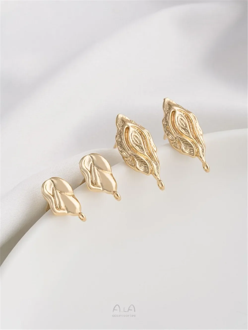 Anting-anting bahan buatan tangan DIY cincin gantung bentuk daun dibungkus emas 14K jarum perak 925 Aksesori Perhiasan E344