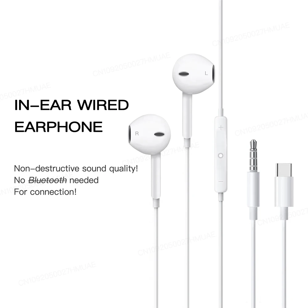 Original Type-C Wired Headphones for Apple iPhone 16 15 6 Pro Max In-Ear Earbuds USB-C 3.5mm Earphones For Huawei Xiaomi Samsung