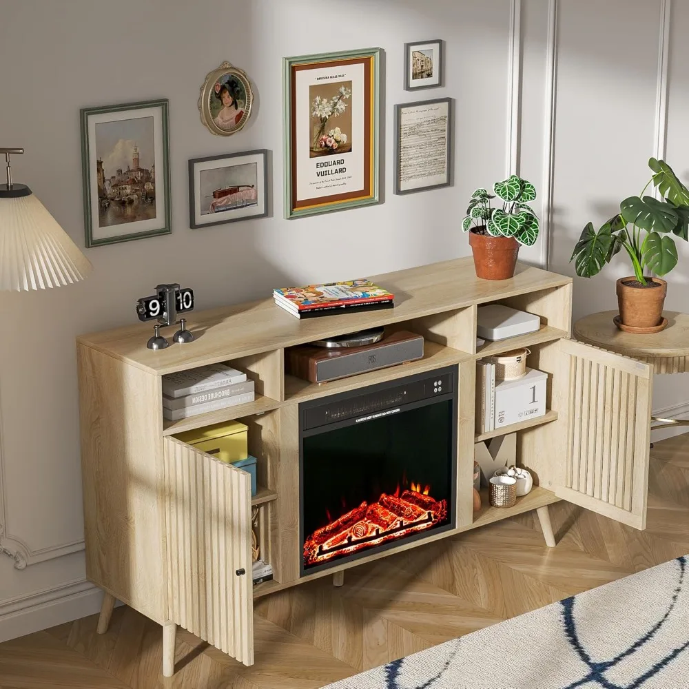 حامل تلفزيون مدفأة للتلفزيون حتى 65 بوصة مع 23 مدفأة كهربائية، حامل تلفزيون مخدد، طاولة وحدة تحكم الوسائط الحديثة مع Adj #5