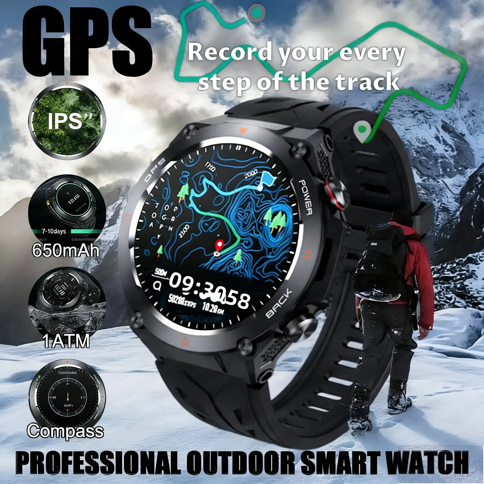 

Ultra HD 1.45" GPS Smart Watch with Compass Bluetooth Compatibility 450mah Battery Make/Receive Phone Calls Android Compatible