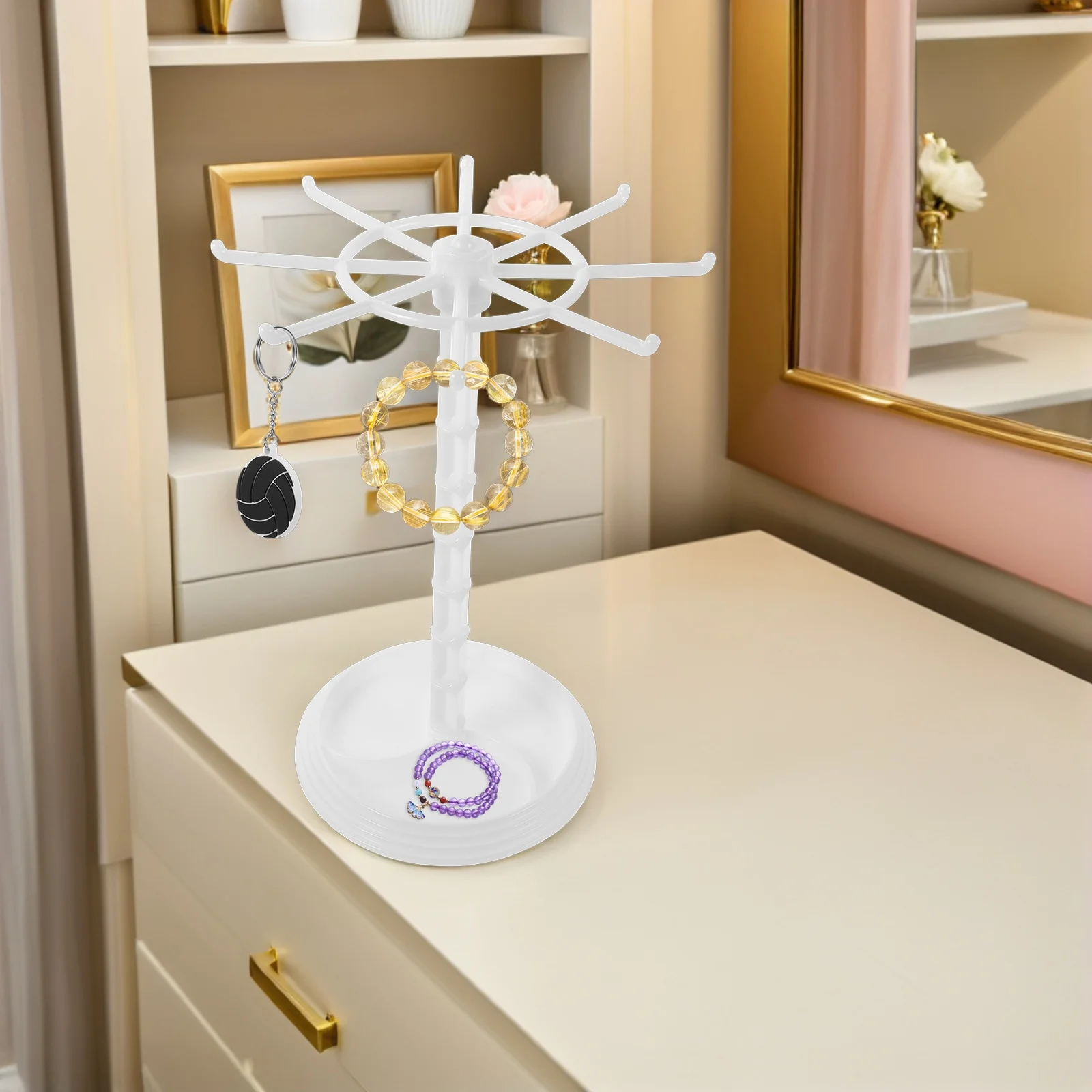 

Rotating Jewelry Storage Rack Hair Bow Holder Display for Earrings Key Chain Plastic Tie Organizer Bracelets Stand