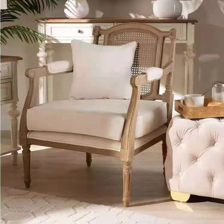 

Solid Wood Rattan Sofa Retro Distressed Single Leisure Chair Living Room 、