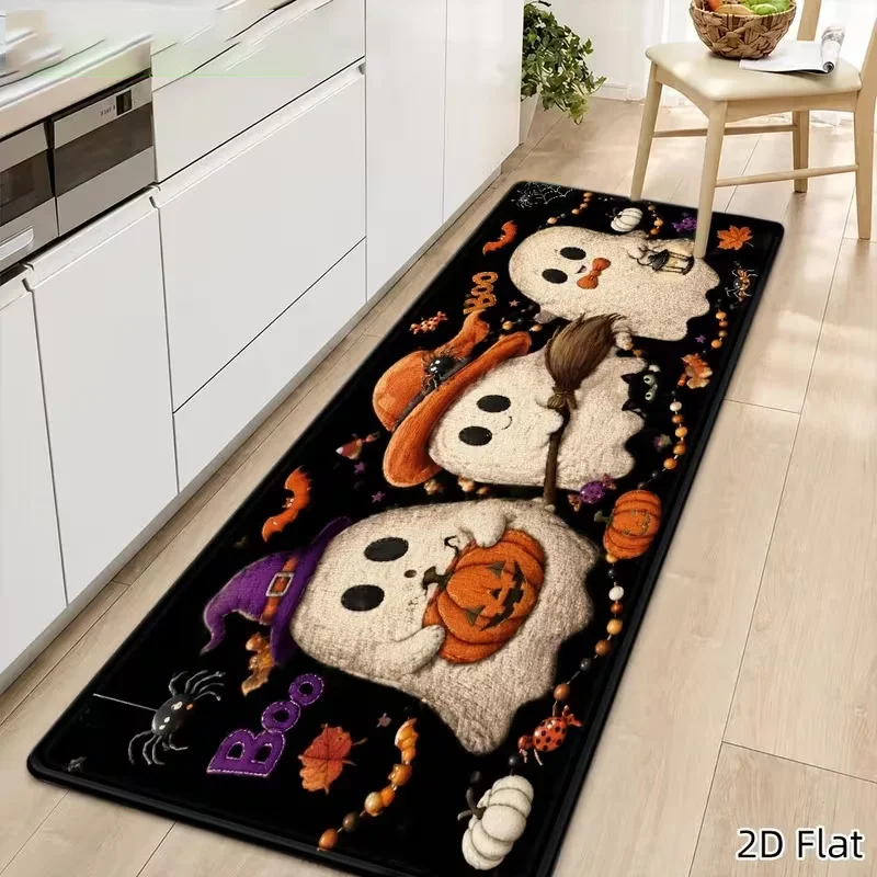Cute Halloween Ghost Pumpkin Floor Mat Laundry Non-Slip Foot Mat Doormat Balcony Living Room Decor Rug House Bedroom Hallway Mat