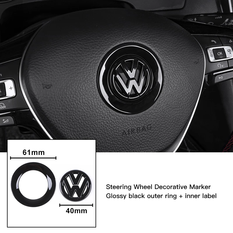 Carbon Fibre Car Emblem Steering Wheel Decoration Sticker Accessories For VW GTI Polo Golf Passat Tiguan Arteon Touareg Taigo