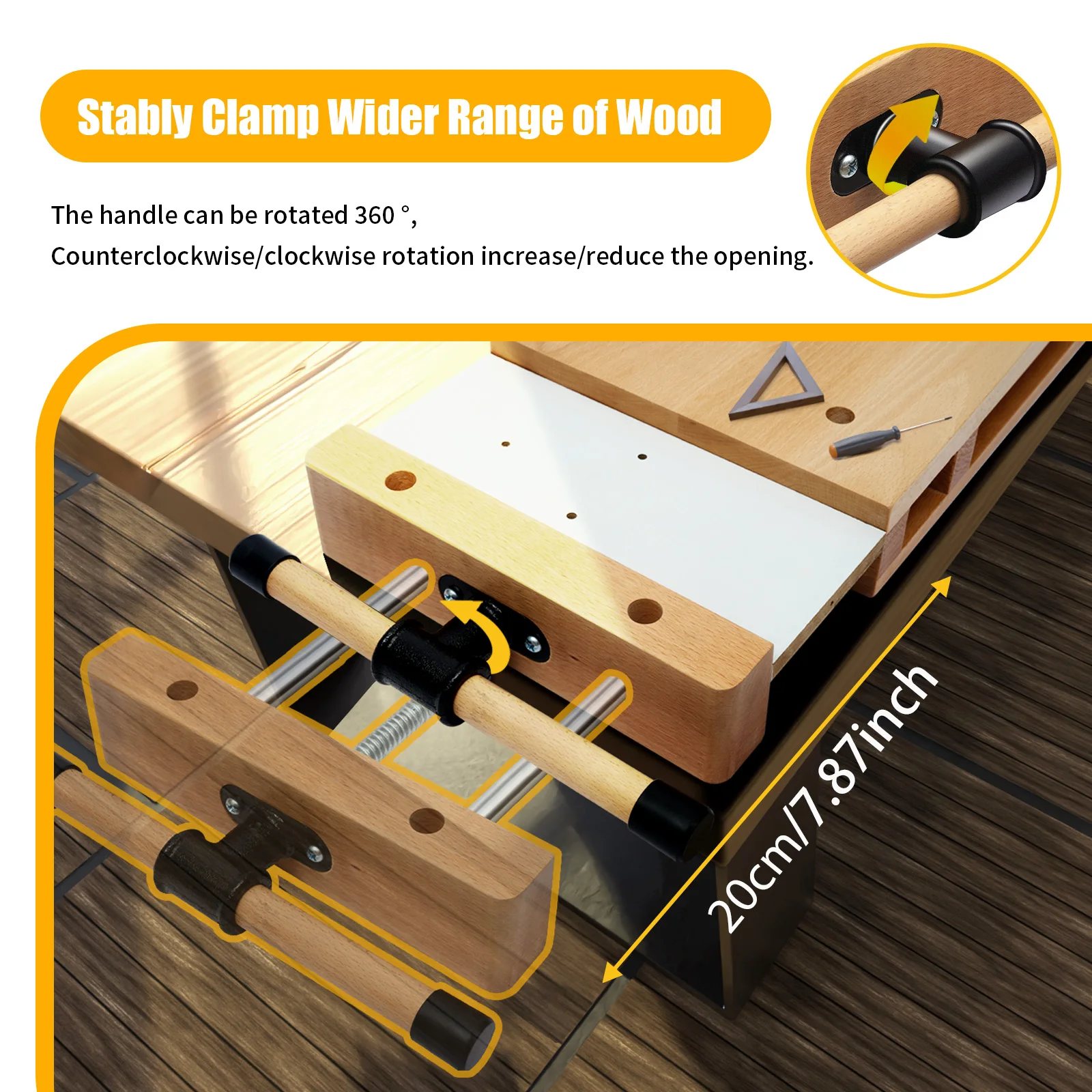 منضدة خشبية منجلة، نطاق تثبيت ثابت 7.87 بوصة، نطاق تثبيت عالي متعدد الوظائف لمعدات التدريس في استوديو النجارة المنزلية