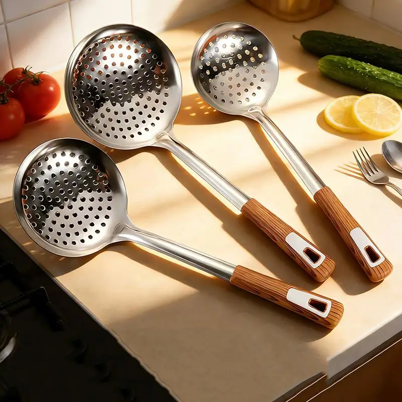 

Thickened Stainless Steel Colander Filter Spoon Multifunctional Oval Oil Skimmer Scoop Long Handle Ramen Scoop Kitchen Utensils