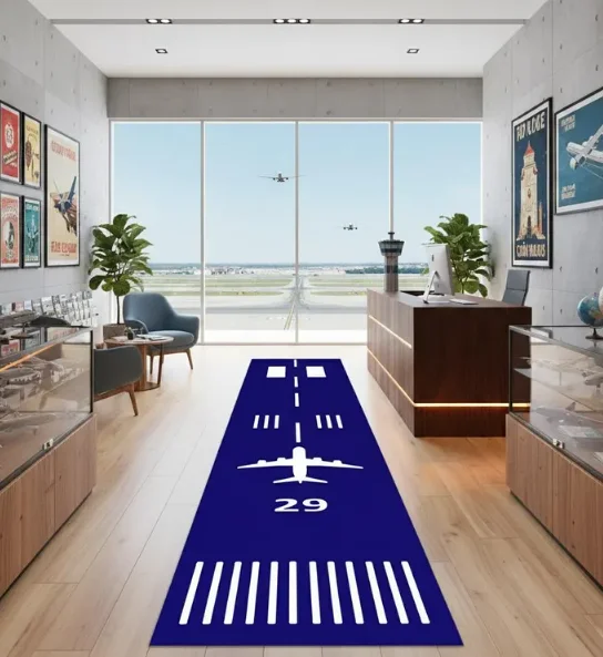 سجادة طريق المدرج الرمادية للأطفال، سجادة لعب تحت عنوان طائرة المطار لغرف اللعب وغرف النوم، سجادة لعب مثالية للطيران، متعة الأطفال