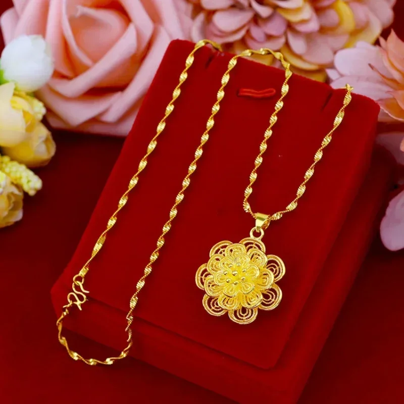 3D gold water wave necklace pendant 18K love fashion versatile wedding with 999 logo can be freely matched