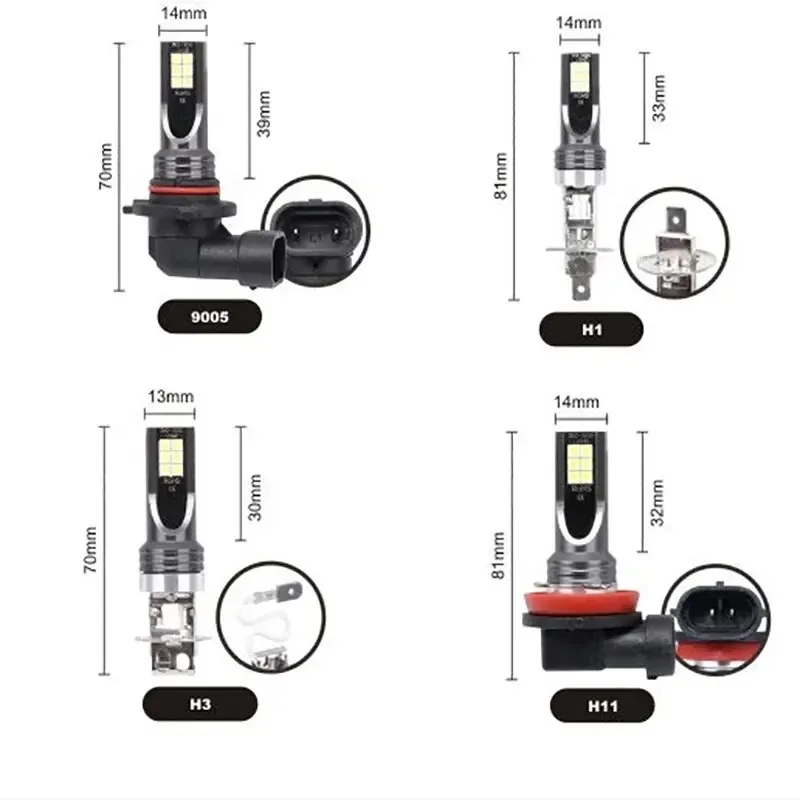 2 قطعة H8 H9 H1 H3 Led H11 9005 HB3 9006 HB4 سيارة CSP LED الضباب المصابيح الأمامية 6000K الأبيض السيارات الضباب مصباح يوم تشغيل ضوء