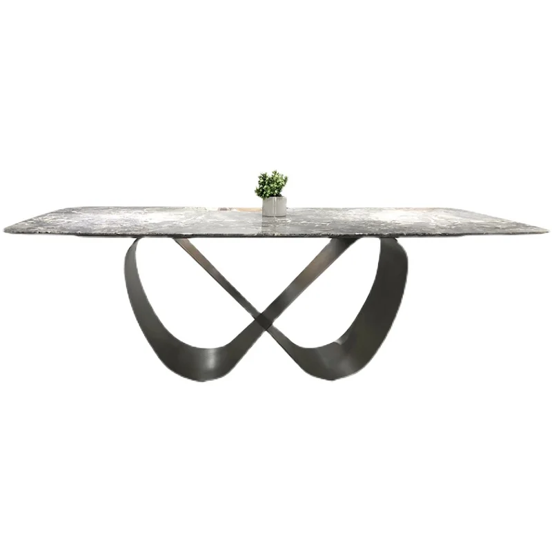 Rock board dining table leg bracket, marble tabletop, table leg base, stainless steel brushed design, household long table leg