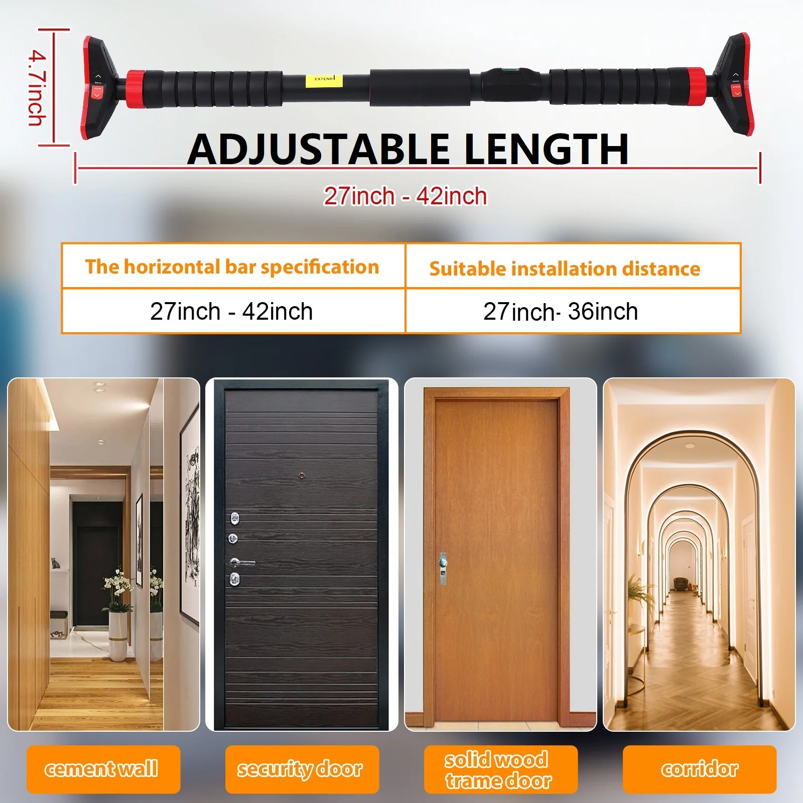 1pcs Steel Pipe + Foam Horizontal Bar On The Door With Level Gauge (69cm-107cm New Type 3, Gear Lock)