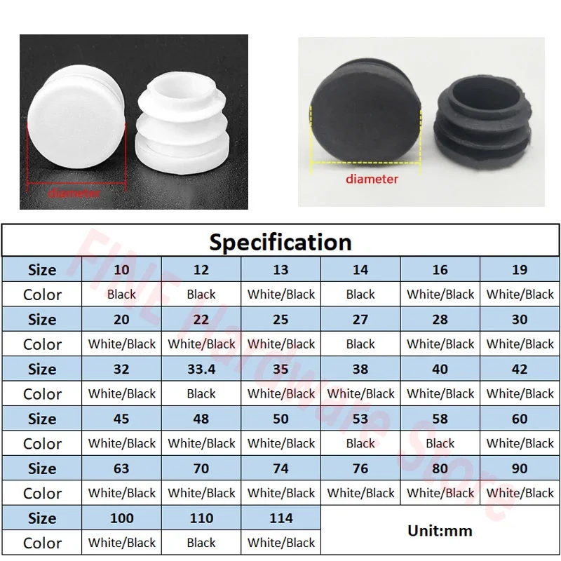 Black Round Plastic Blanking End Cap Tube Pipe Chair Table Feet Cap Tube Pipe Insert Plug Decorative Dust Cover 10-114mm image 3