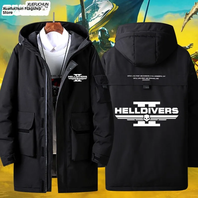 

Мужская куртка Helldrivers в стиле видеоигр: теплая утолщенная верхняя одежда для молодежи, вдохновленная видеоиграми