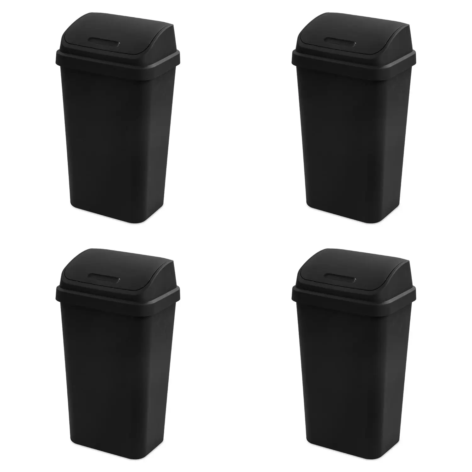 

4-Pack Swing Top Trash Can, 13 Gallon Square Wastebasket for Kitchen, Bathroom, Garage, Black