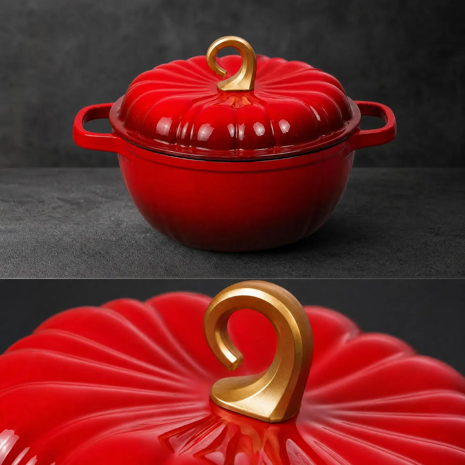 Cast Iron Enamel Dutch Oven 24cm Pumpkin Design for Braising Stewing and Serving Family Style Dinners at Home