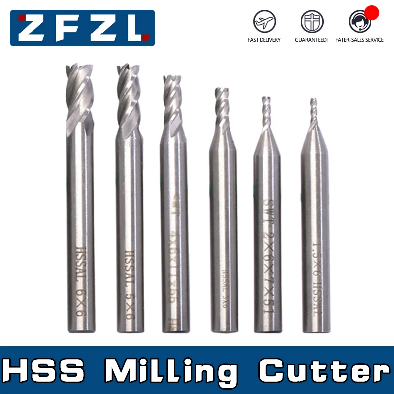 1PC HSS End Mill 2Flute 3Flute 4Flute 1-6mm Milling Cutter CNC Bit Milling Machine tools Cutting tools Endimlls