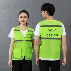 Night Reflective Vest With Logo Pockets Men Women Motorcycle Cycling Outdoor Construction Protective Workwear Safety Warning