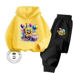 2024 SpongeBob Fashionable Long Sleeve Streetwear for Kids Age 3-14 Spring Autumn Casual Designs Bright Colors Hoodie Tracksuit