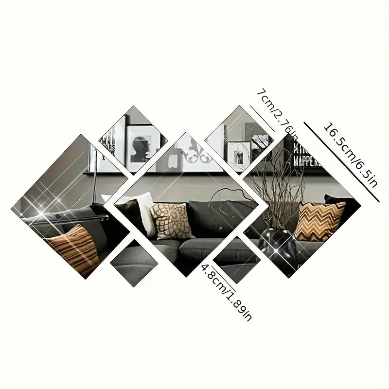 7pcs square art acrylic mirror stickers, self-adhesive acrylic DIY mirror stickers, decorative wall mirrors for bathroom, bedroo