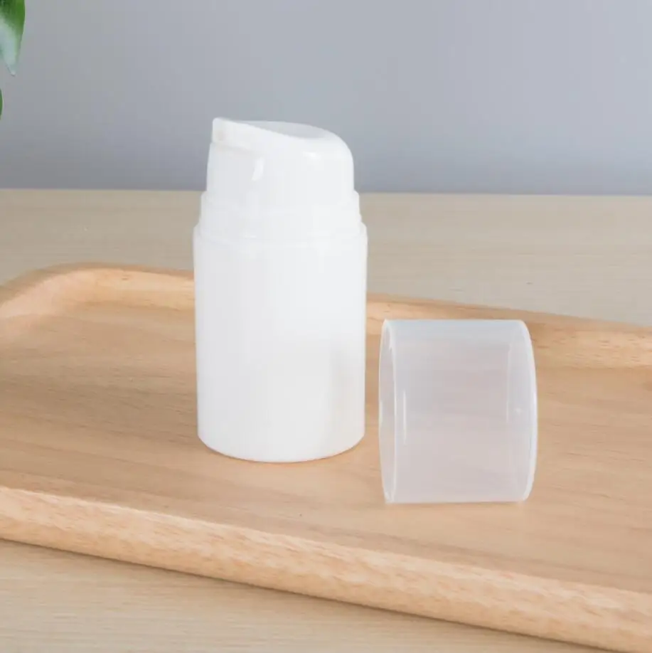 Botella sin aire de plástico blanco completo de 50ML, bomba blanca/transparente para loción/emulsión/suero/essencia/base embalaje para el cuidado de la piel
