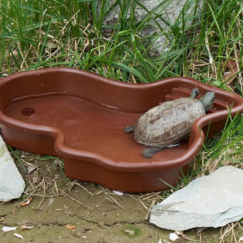 Reptile Tub Reptile Bathing Pool With Ramp And Basking Platform Aquarium Ornament For Turtle Bearded Dragon For Backyard Balcony