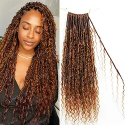 Crochet Boho Locs with Human Hair Curls #27 Honey Blonde Pre-looped Human Hair Light Auburn Crochet Boho Locs 26 Inch 96 Strands