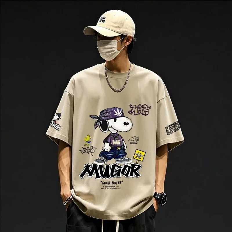 T-shirt da uomo Snoopy Moda Graffiti Style Cotone stampato Camicia a maniche corte Estate Hiphop Traspirante Girocollo Street Tops