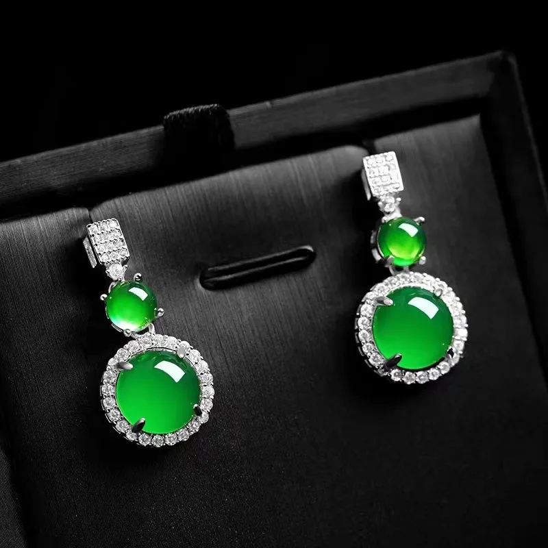 Natural Powder Jade Pulp Hand Carved Jade Earrings, Fashionable Boutique Jewelry, Men's and Women's Agate Earrings Gifts