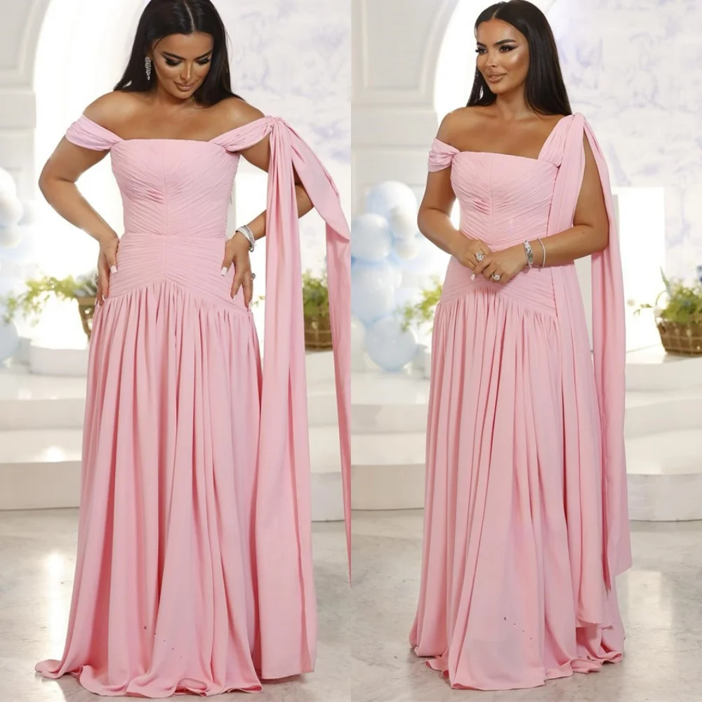 

Customized Exquisite pink Jersey Homecoming Dress Temperament Off the Shoulder Shawl Zipper Back Customized Vestido De Festa