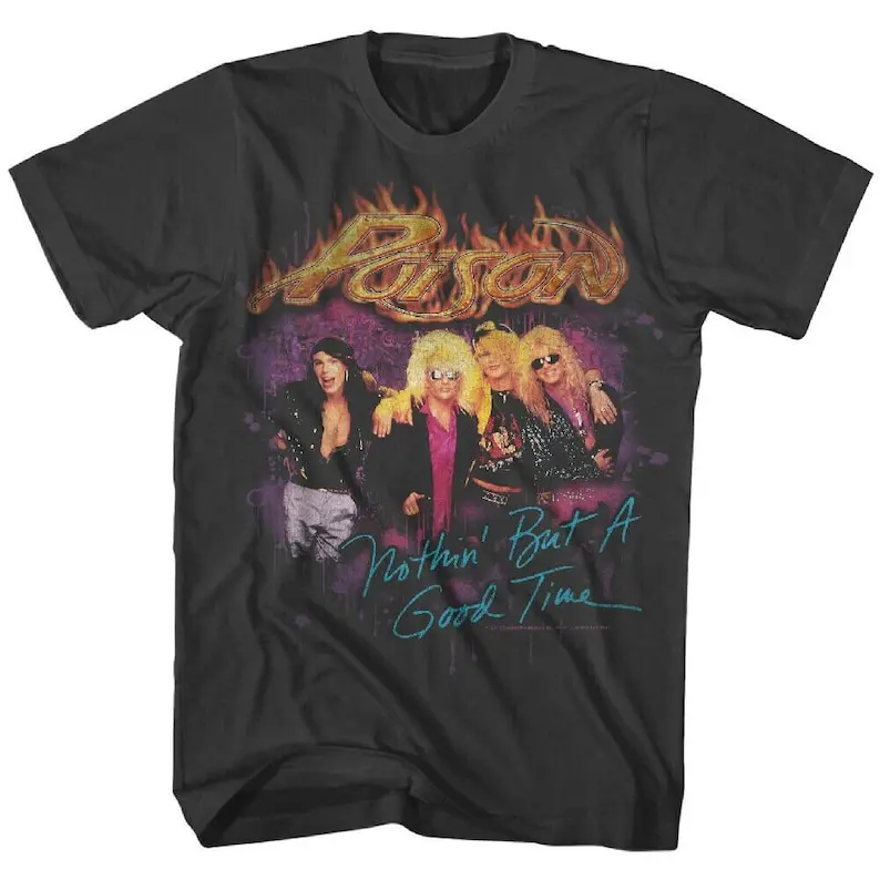 Poison Men's Shirt Nothin But A Good Time Faded Glam Metal Band Tees