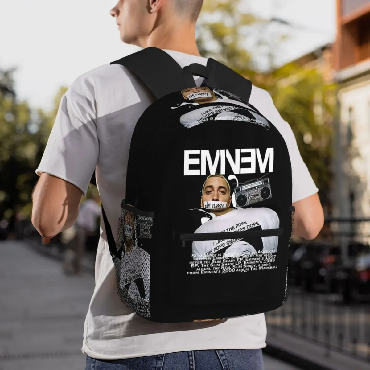 حقيبة ظهر مدرسية للطلاب من Eminem Slim Shady Music Rap حقيبة مدرسية للمشي لمسافات طويلة والسفر للرجال والنساء حقيبة كتب عصرية حقائب كتف