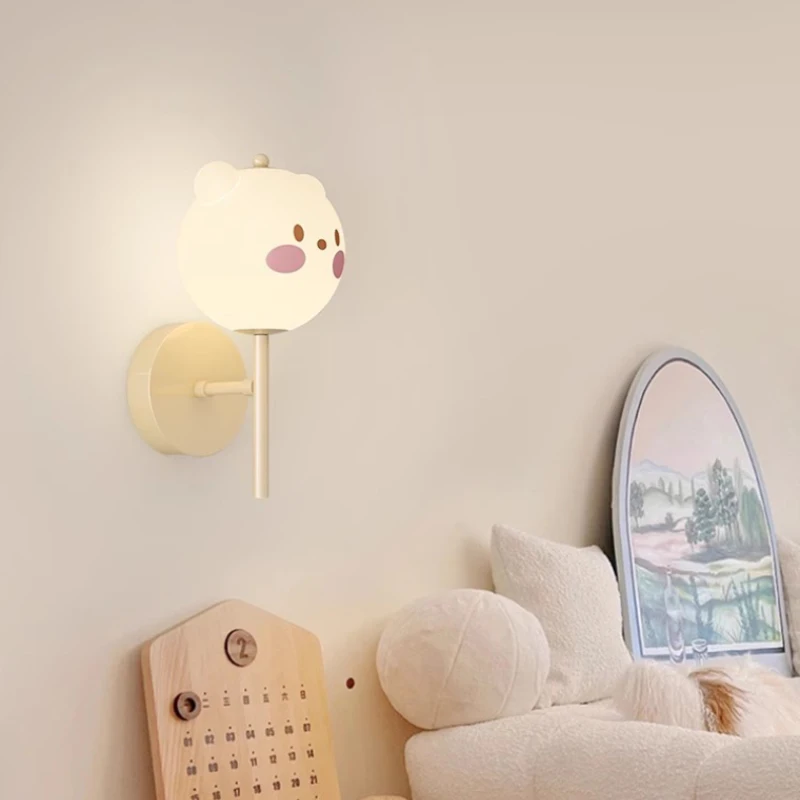 Lampu dinding kamar anak-anak lucu, lampu bola Dudu bulat merah muda, lampu kamar tidur putri hangat romantis Modern