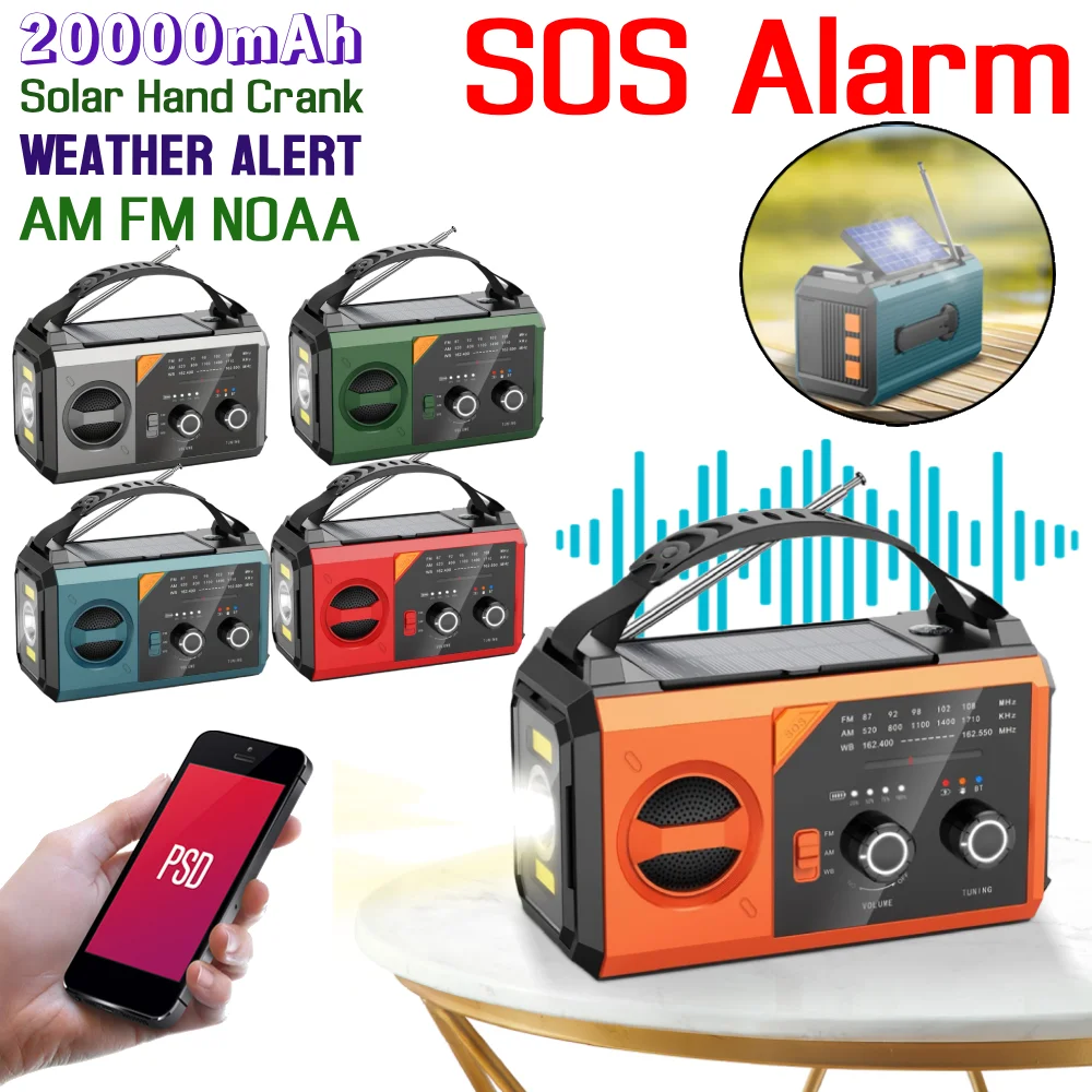 20000mAh الشمسية الطقس تنبيه راديو الشمسية كرنك اليد تنبيه الطقس AM FM NOAA SOS إنذار كرنك الطوارئ راديو الطقس نوع-C