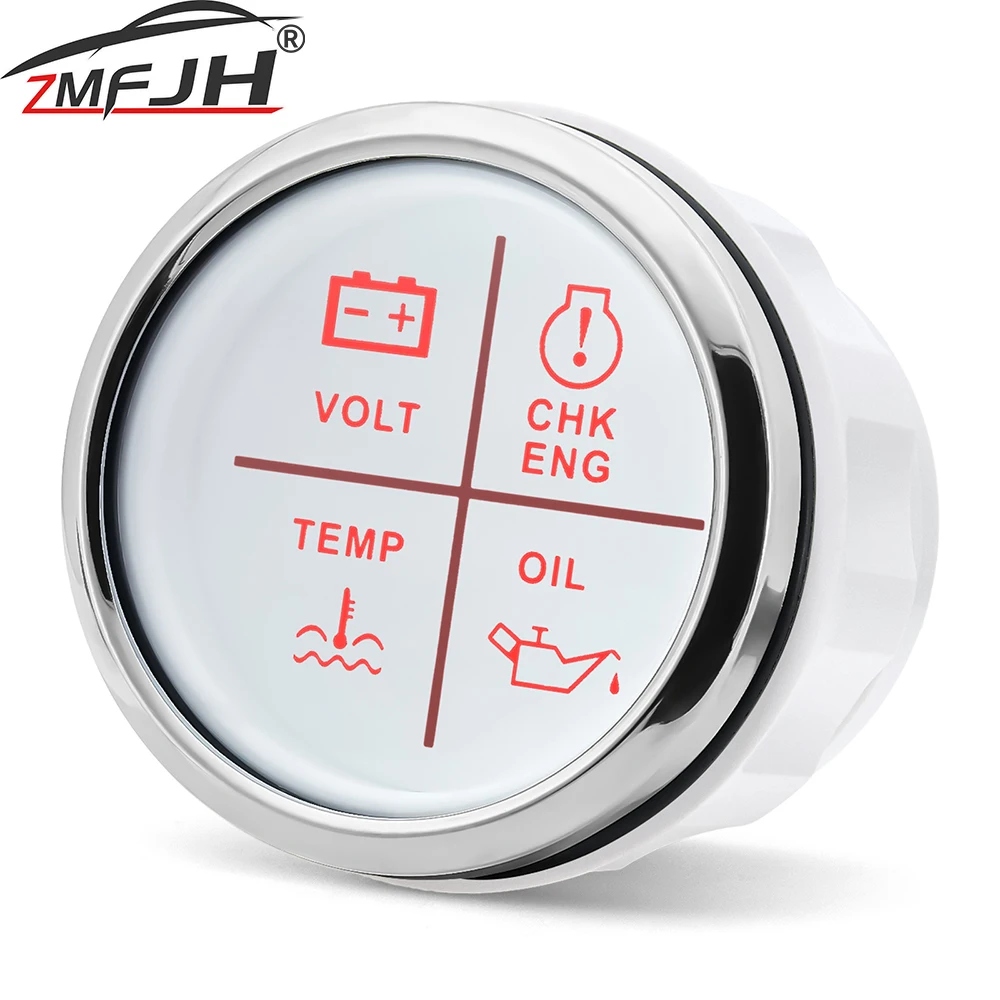 52mm 4 in 1 Gauge Oil Pressure Water Temp Check Engine Voltage Gauge Waterproof Indicator With LED Backlight For Marine Boat Car