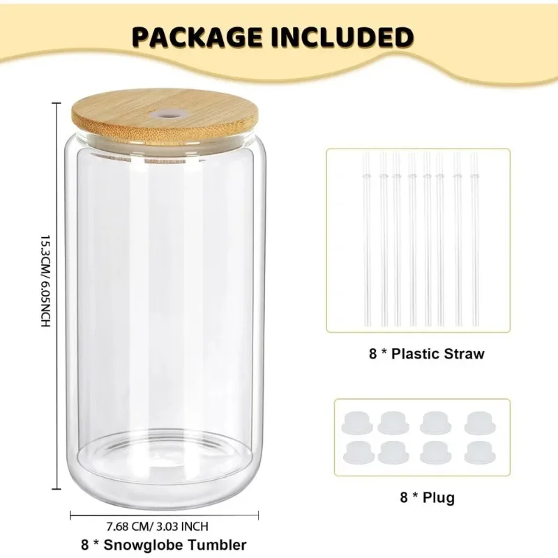 خصم التوصيل المجاني 16 أوقية سنو غلوب بهلوان، 8 عبوات من أكواب زجاجية التسامي المفرومة مسبقًا لـ Glitter Snow Globe Diy، Double W #6