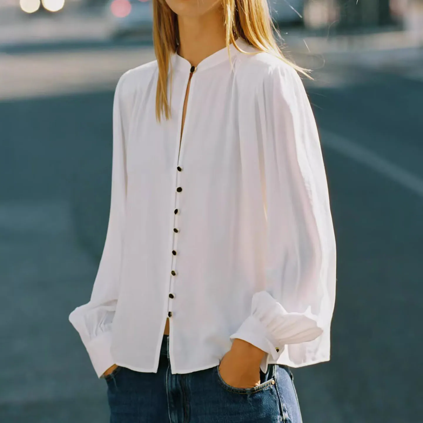 قميص نسائي عصري من زادايتا بأكمام طويلة وياقة مطوية، تصميم جديد لعام 2025، قصة فضفاضة وطول أكمام عادي #1